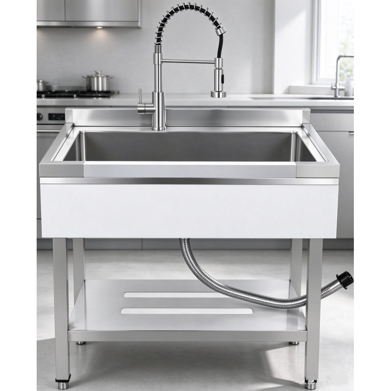 Évier utilitaire autoportant en acier inoxydable de 79 cm (31 po) avec comptoir et tiroir, meuble-lavabo moderne à cuve unique profonde avec robinet à douche extractible pour buanderie, garage et vestibule.