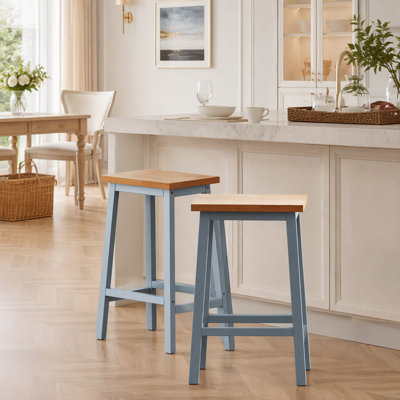 Tabourets de bar en bois massif (pas cher en fer), ensemble de 2 chaises de bar de 25,6 po de hauteur, tabourets de comptoir de cuisine avec repose-pieds, tabourets de ferme pour la salle à manger, cuisine, comptoir, gris bleu
