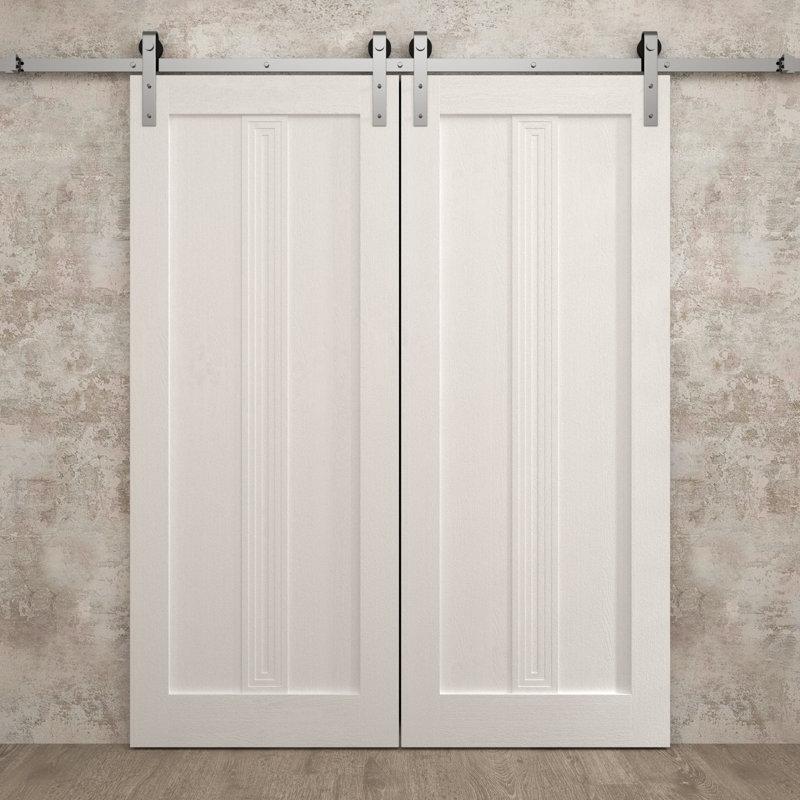 Porte de grange double moderne | Ego 5006 | Ensemble de rail argenté | Portes intérieures solides, Chêne blanc peint
