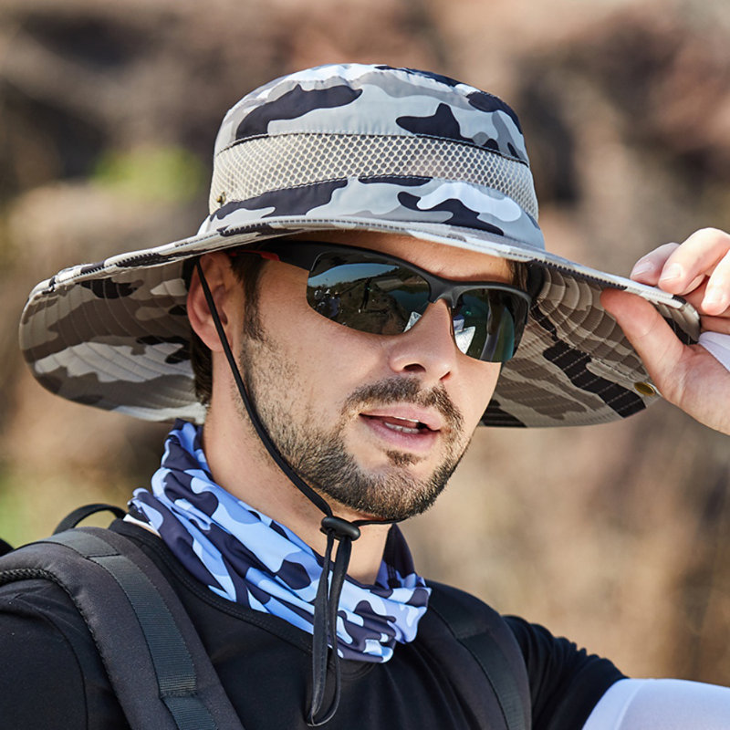 1 Piece Men's Sun Hat Wide Brim Fisherman's Hat for Beach Travel, Fishing, Hiking, Outdoor Decorative Items, Camouflage Army Green
