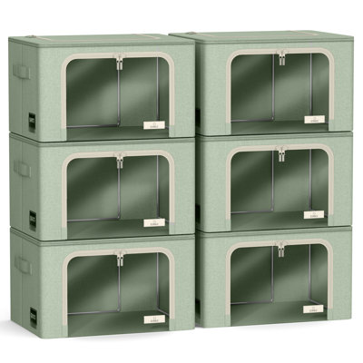 Sorbus Stackable Storage Bins, Fabric Organizer Bags with Window and Handles for Kids and Adults, 6Pk, Teal