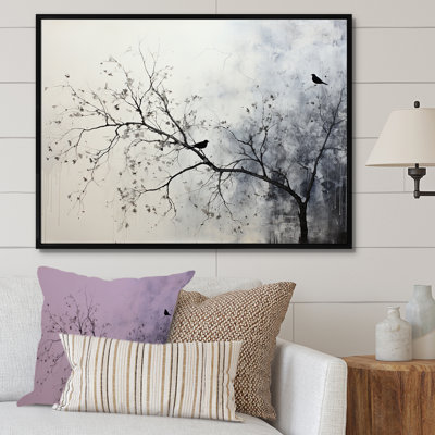 Minimalisme, oiseaux monochromes sur branche II - arbres, impressions sur toile