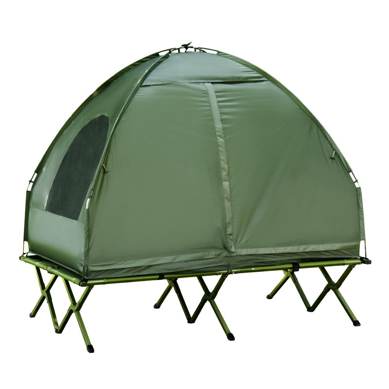 Lit de camp pliable pour 2 personnes avec tente, couvre-lit et matelas gonflable épais Outsunny