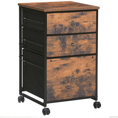 Rustic Brown 3-Drawer Mobile File Cabinet - Vertical Filing Cabinet, Under Desk Cart With Fabric Drawers (Rolling Printer Stand, Fits A4/Letter For Ho by 17 Stories