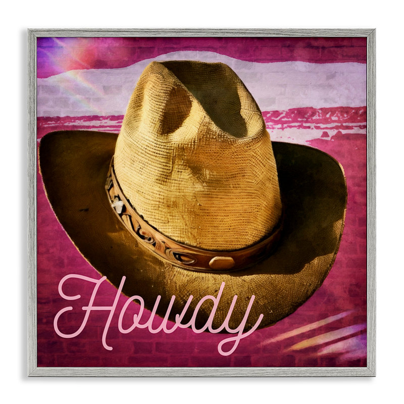 Howdy Cowboy Hat on Pink, estampe numérique de Graffi * tee, Estampe numérique Farmhouse, H 17 po x l 17 po