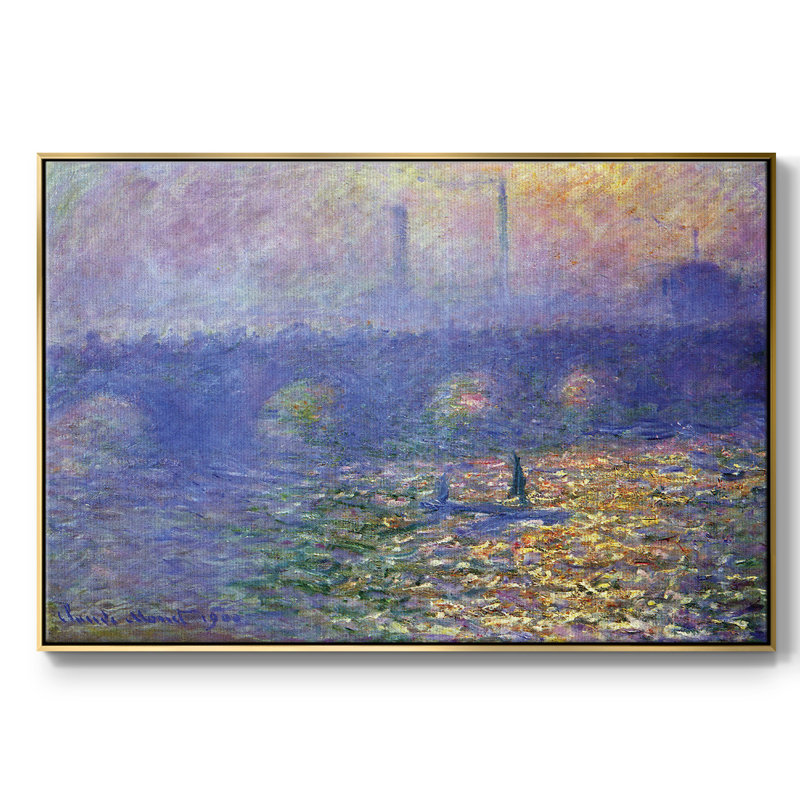 " Waterloo Bridge by Monet " Mixed Media and Black and White Photography Print, 25" H x 37" W x 2" D, Gold