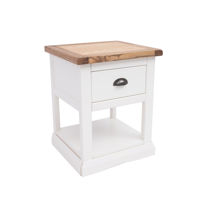 Stubbs 45 cm W Bedside Table, White/Brown