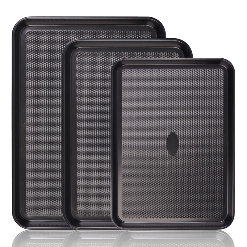 Baking Sheet Pan Set,Cookie Sheets For Oven, Diamond Texture Premium Air Flow,(Set Of 3), Black