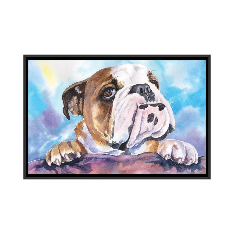 «English Bulldog V», reproduction sur toile, H 18 po x l 26 po x P 1,5 po, Toile avec cadre noir, Pas de tapis