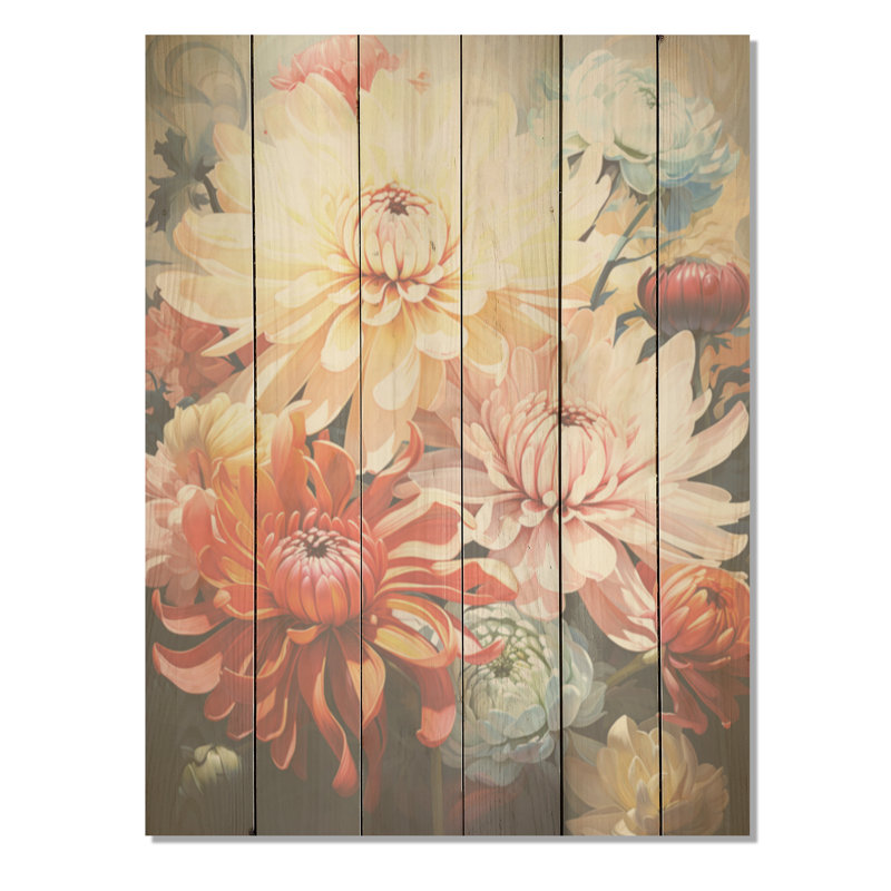Tiges courbées de Mums Organic Flow - Art sur bois de pin naturel Mums, H 40 po x l 30 po