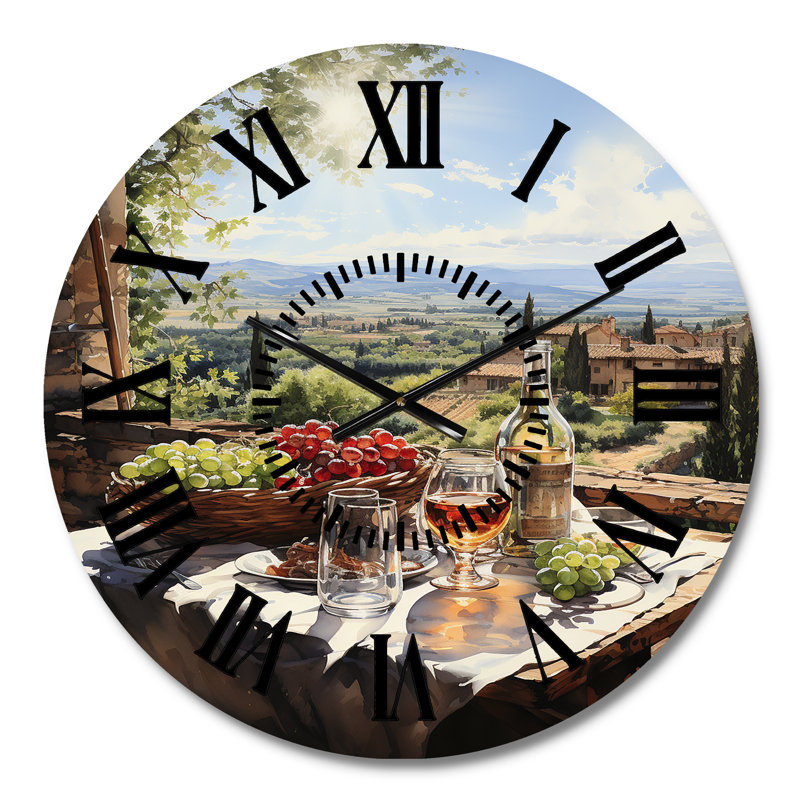 Vineyard Rendezvous In Rioja I - Farmhouse Black Face Wall Clock, Medium
