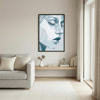Toile noire encadrée en bois noir pour le salon, la chambre à coucher, le bureau ou le vestibule - décoration murale décorative avec face géométrique