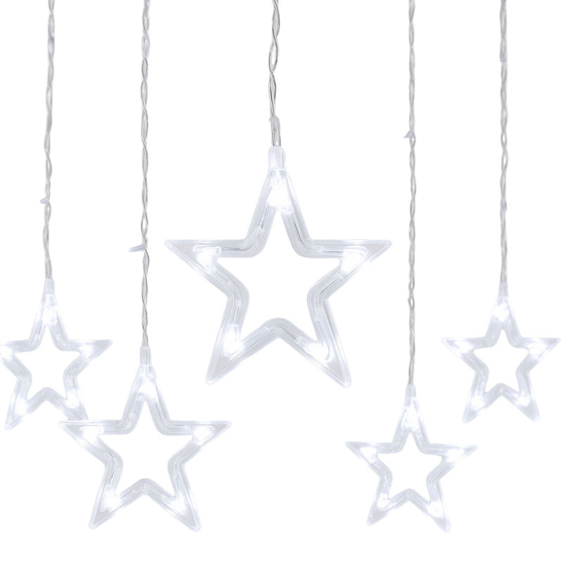  138 LED Star Curtain Light – White Hanging String Lights with 12 Stars, 8 Lighting Modes, Plug-in, for Indoor Outdoor Room Party Backdrop