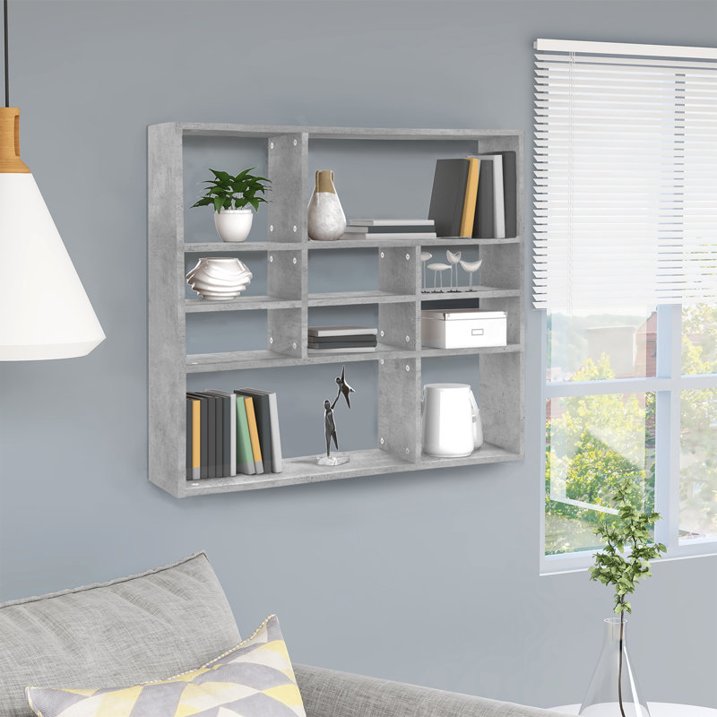 Ramus 10 Piece Wood Accent Shelf, Concrete Grey