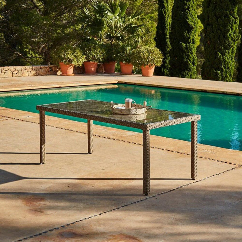 Ahmid 8 - Person Wicker Patio Dining Set with Rectangular Table , Cushions Included, Brown, No