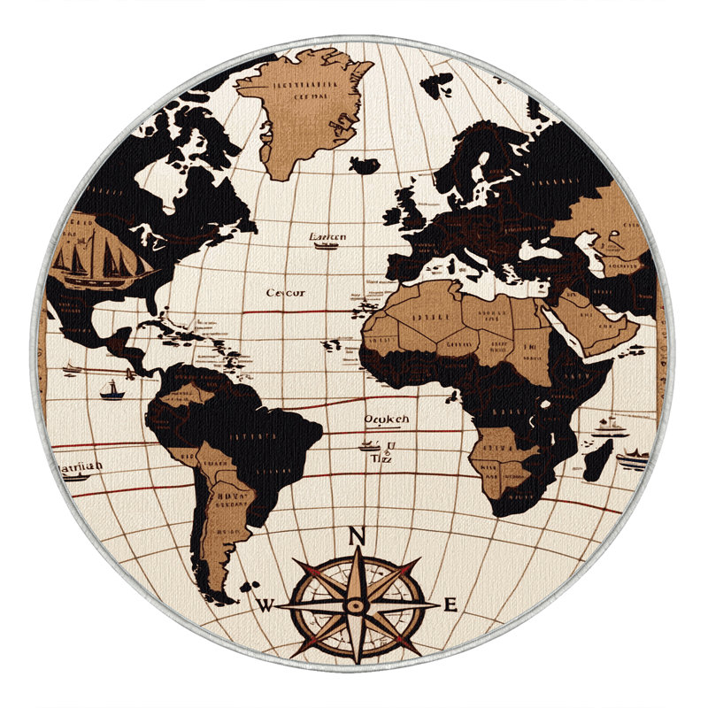  Washable Trading routes Nautical Area Rug, Carré 8 pi