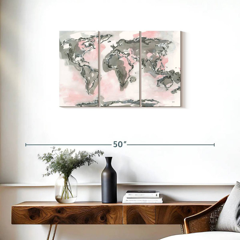 Carte du monde Aliaz rosé, H 20 po x l 33 po