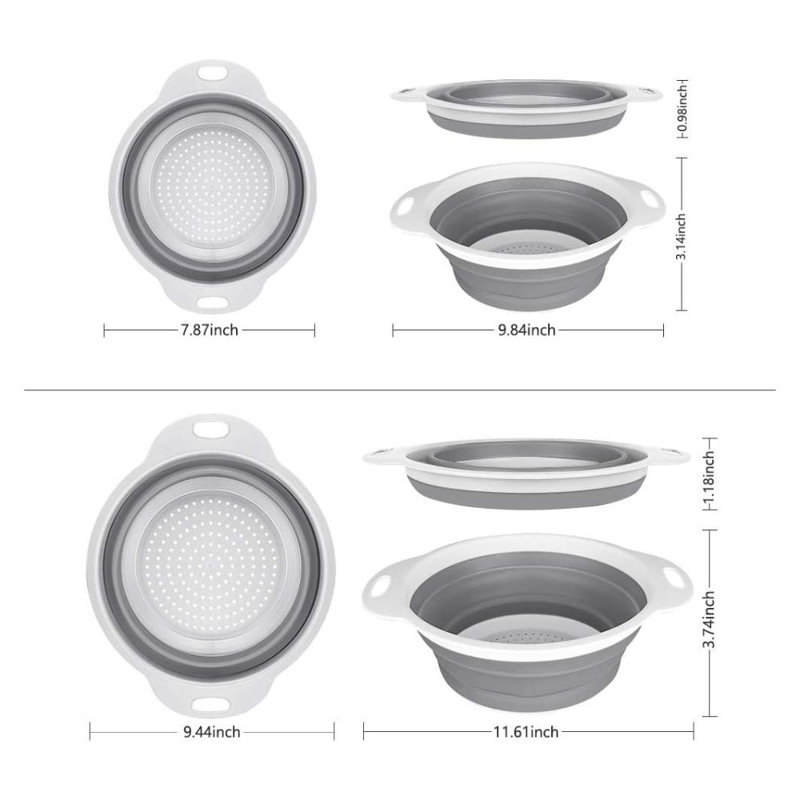 Collapsible Colander And Strainer Set Of 3-2 PC 4 Quart(1 Gal) And 1 PC 2 Quart(0.5 Gal) - BPA Free & Dishwasher-Safe Silicone Kitchen Foldable Strainer For Pasta, Veggies