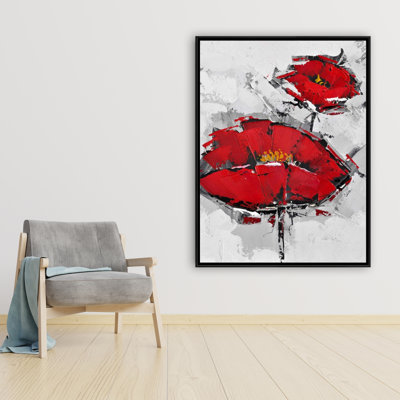 Texturized Red Poppies Print On Canvas