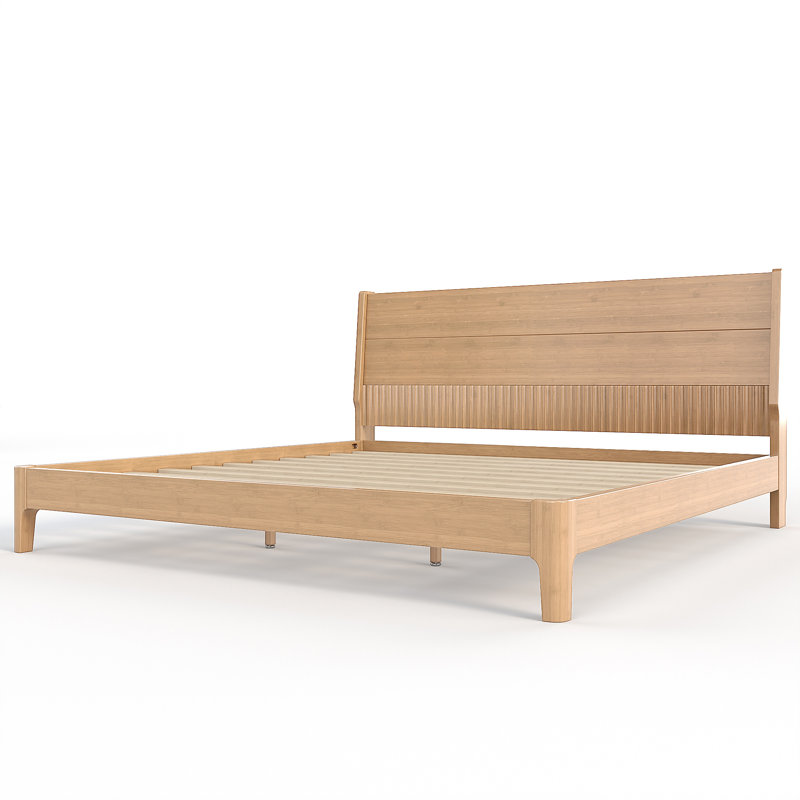 Cadre de lit plateforme BambooHaven en bambou massif, format king, avec tête de lit haute et sommier à lattes pour chambre à coucher