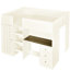 Lit mezzanine en bois beige avec bureau, garde-robe et rangement