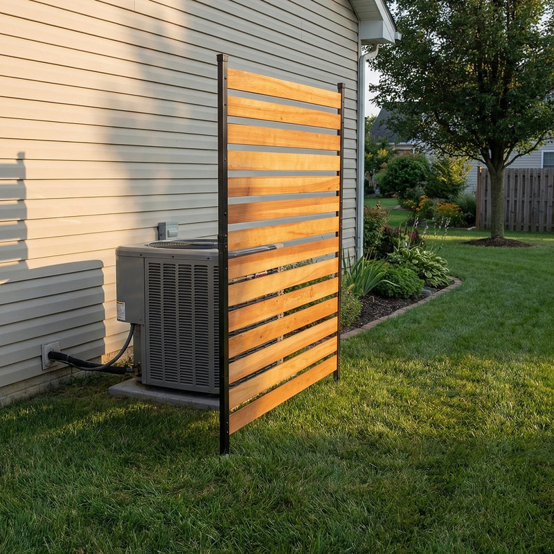 Unité de climatisation durable en bois et clôture de poubelle - solution élégante d'intimité pour patio