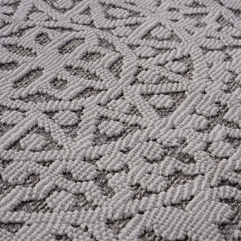 Tapis intérieur / extérieur gris / blanc / médaillon Collection, Rectangle 6 pi 7 po x 7 pi 9 po