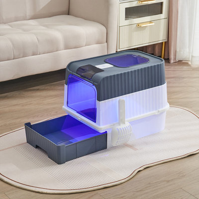Clairan Plastic Enclosed Litter Box with Built-in Scoop and with Lockable Lid