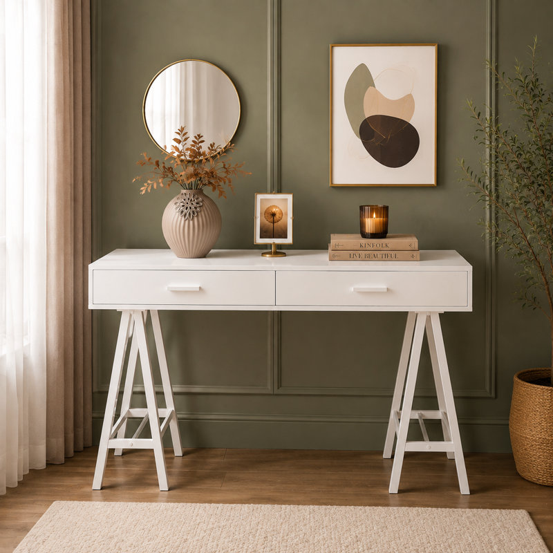 Bureau contemporain blanc laqué brillant avec prise Enchantement et