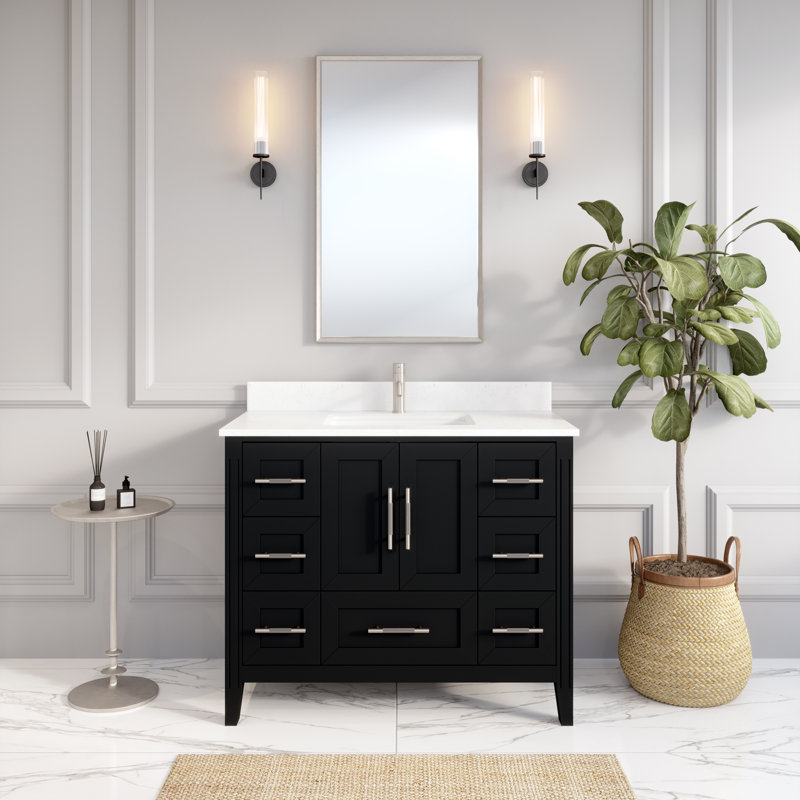 Behdad 42'' Single Bathroom Vanity with Quartz Top, Espresso