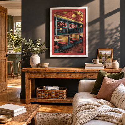 Neon Diner Glow Retro - Framed Print