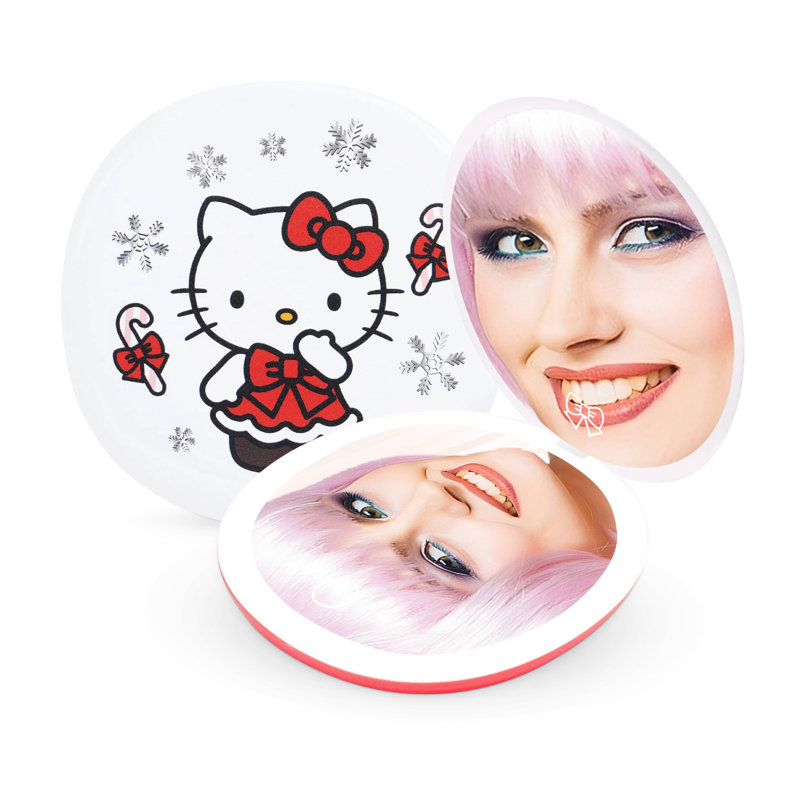 Miroir compact Hello Kitty avec lumières DEL, miroir supérieur grossissant 3x et capteur tactile