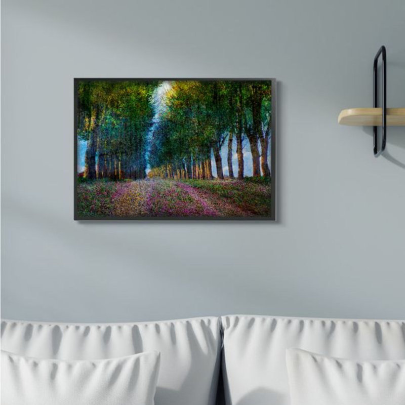 «Purple Floral Field Entre Tree Row Landscape» par Chris Vest - reproduction d'art, H 30 po x l 24 po