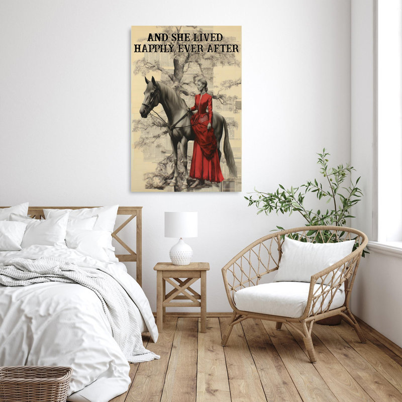«Horse And She Lived Happily Ever After», reproduction d'art graphique sur toile tendue 1 pièce