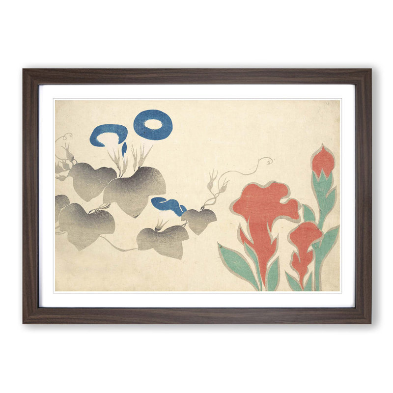 Morning Glory Flowers by Ogata Korin - Picture Frame Painting Print, 27cm H x 36cm W x 2cm D, Walnut Framed