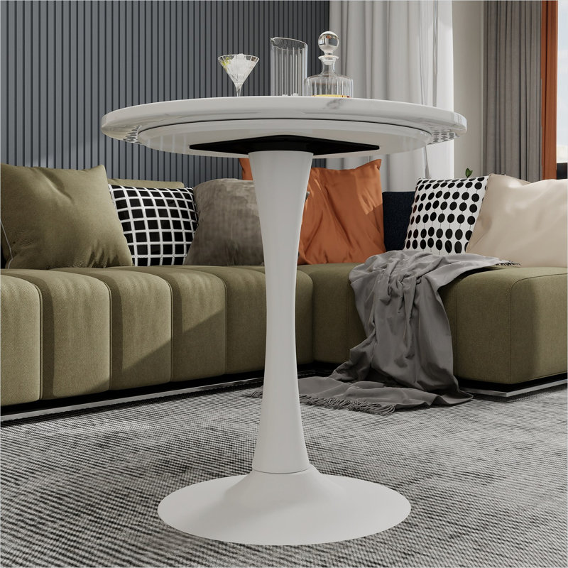 Table de salle à manger ronde en faux marbre 27,6 pouces pour 2 à 4 personnes, design moderne blanc doux