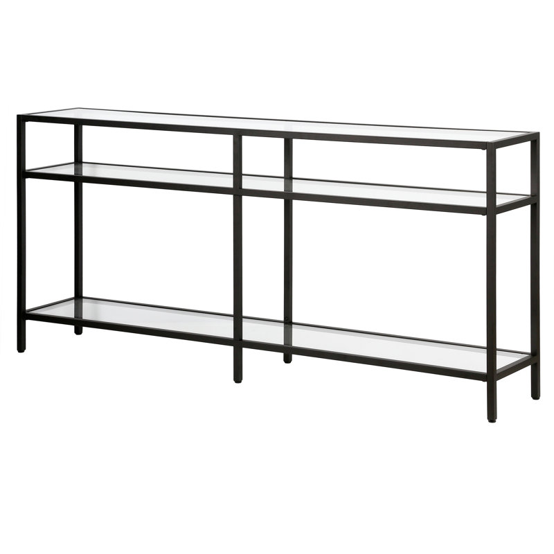 Ceno Glass Top Console Table, Blackened Bronze, 29.5" H x 64" W x 12" D