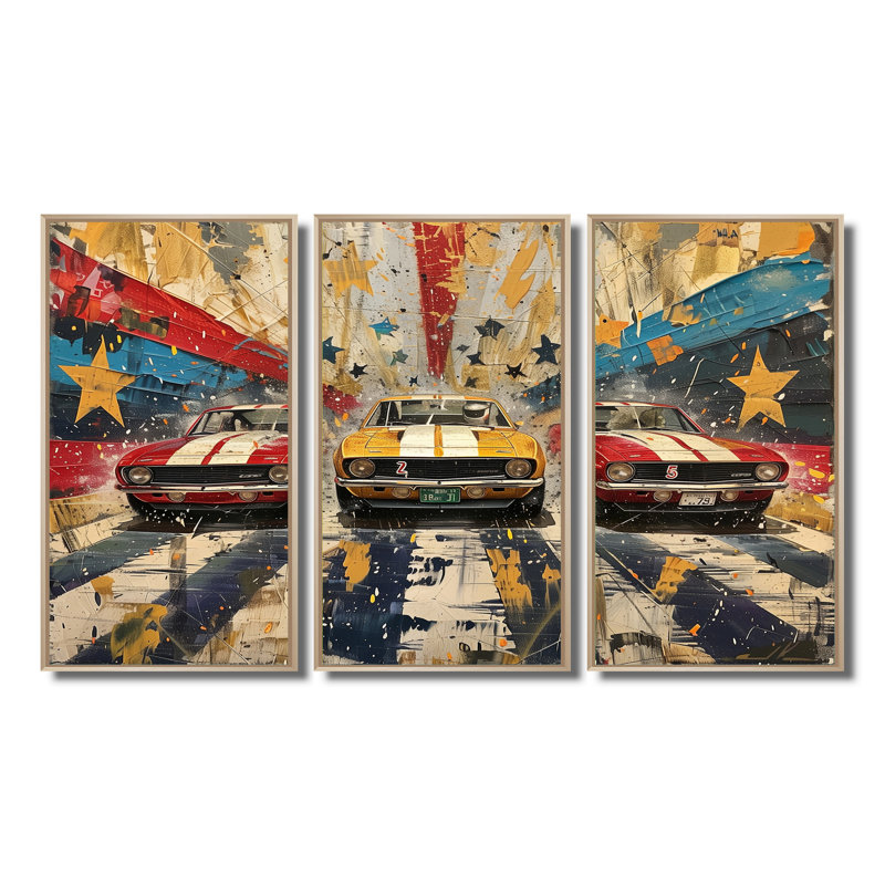 Drapeau américain couleur de la course rétro Muscle Race II - ensemble de décorations murales, H 28 po x l 36 po x P 1 po