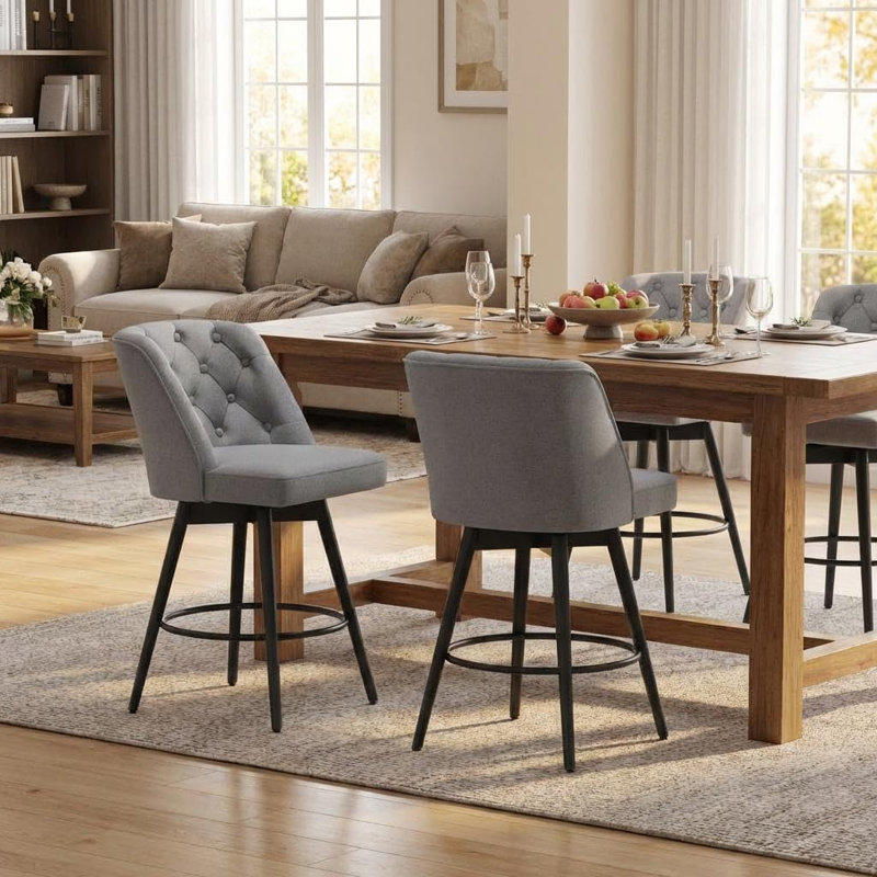 Tabouret de bar pivotant à 360 ° à hauteur de comptoir, tissu performance rembourré avec dossier, ensemble de 2, cuisine moderne et sièges de salle à manger