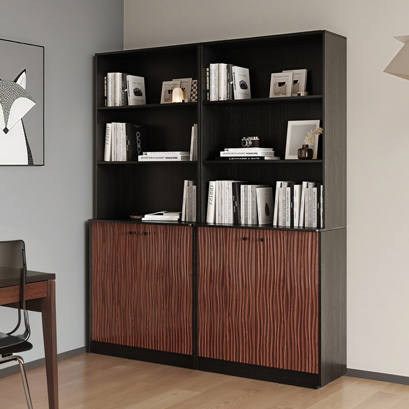 Ensemble de 2 - Bibliothèque haute moderne avec étagères à 5 niveaux et armoire de rangement en bois