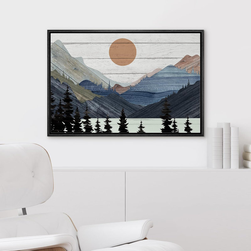 «Western Wood Effect Landscape Blue Mountain Pine Forest Nature Abstract Farmhouse Wall Decor Room», reproduction d'art sur toile