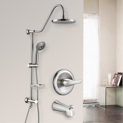 8" Rain Shower Head And Handheld With Spray Holes In Brushed Nickel 5 Theme