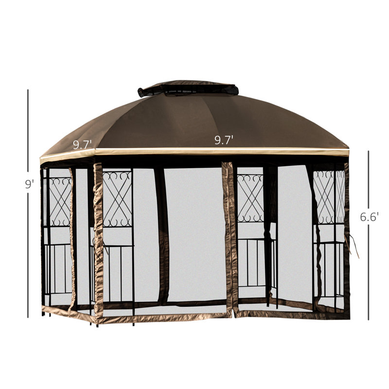 Brown 10' x 10' Metal Patio Gazebo with Mesh Netting