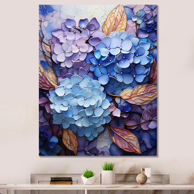 «Jefthy Blue Purple Hydrangea Majestic Mosaic», reproduction sur toile encadrée