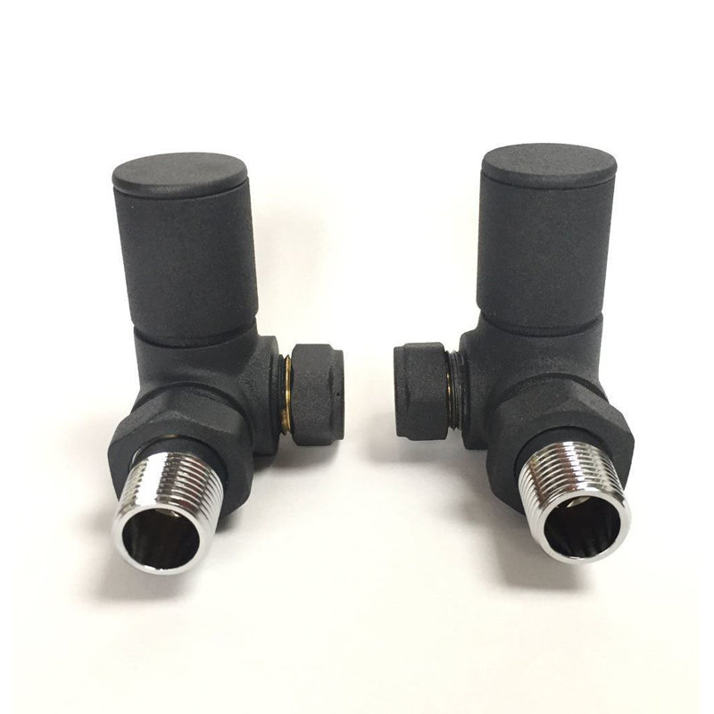 Anthracite Corner Radiator Valves - Pair, Black