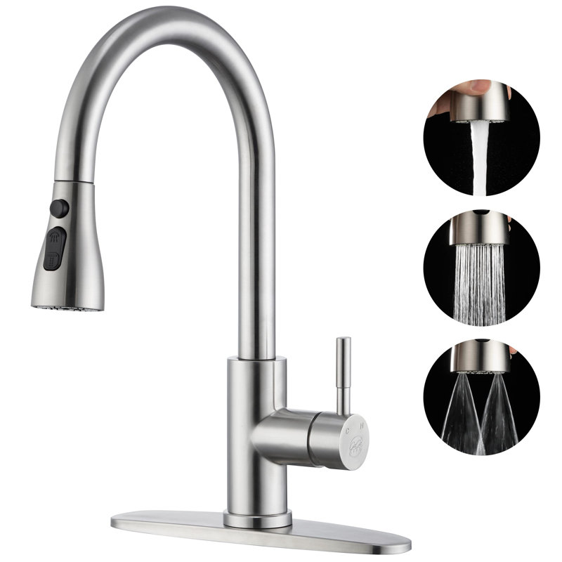Single Handle Pull Down Sprayer Kitchen Faucet High Arc Stainless Steel Faucet with 3-Function Sprayer, Matte Black