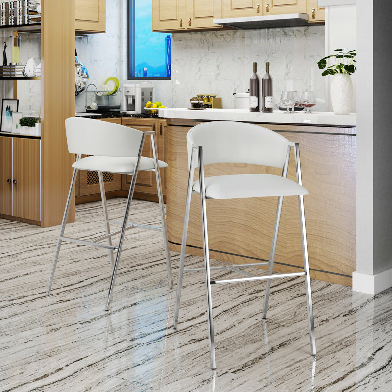 Ansaldi Upholstered Counter Stool, Gray/Silver, 2