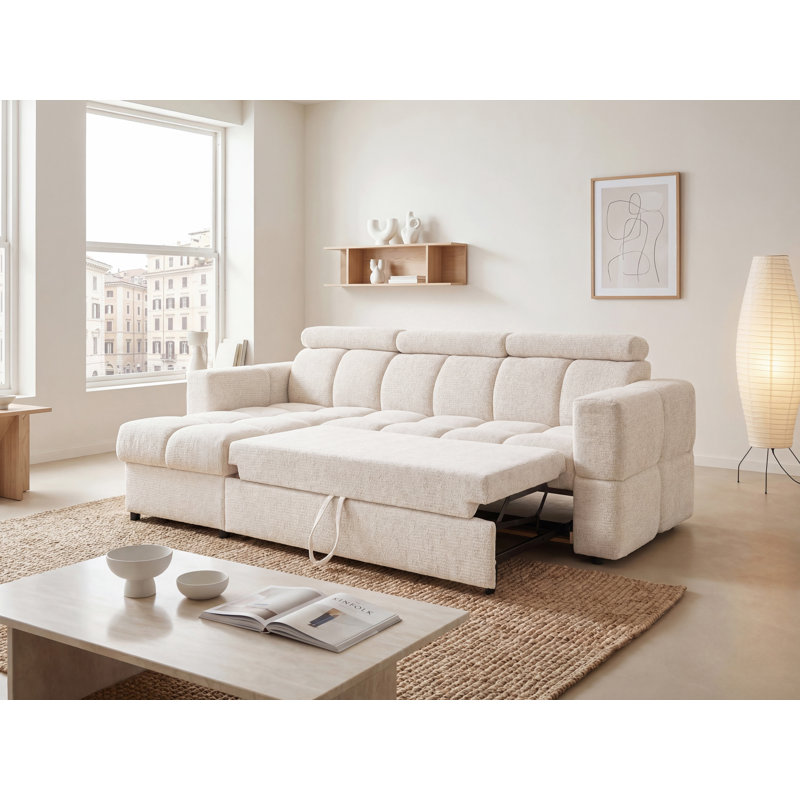 4 Seater Corner Sofa, cream Polyester Blend