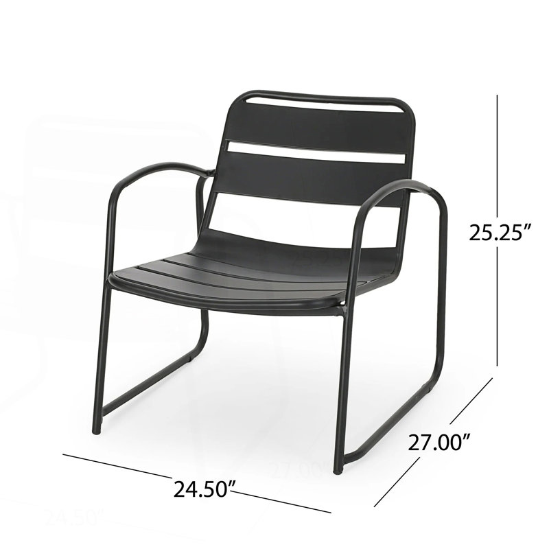 Ensemble de conversation moderne à lattes ouvertes avec cadre en métal durable, Matte Black