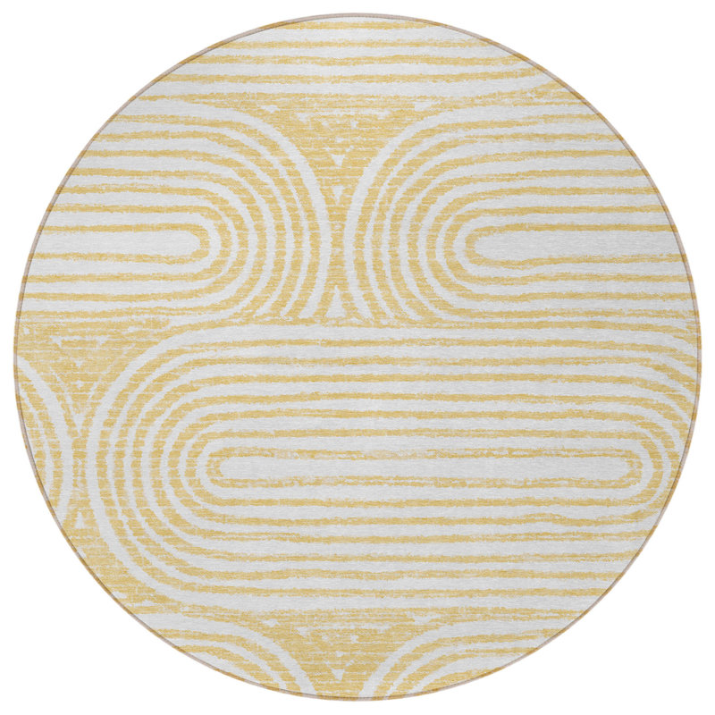 Tapis extérieur rond doré et blanc 8 pi